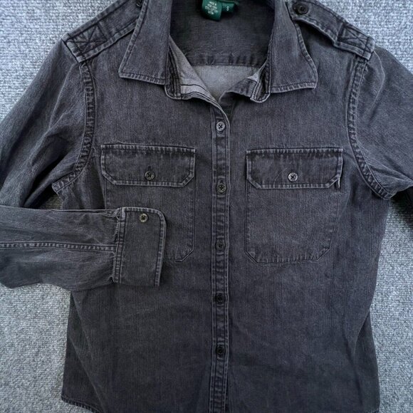 Lauren Ralph Lauren Button Up Shirt Dark Gray Small Cotton Long Sleeve Buttons - Picture 1 of 11